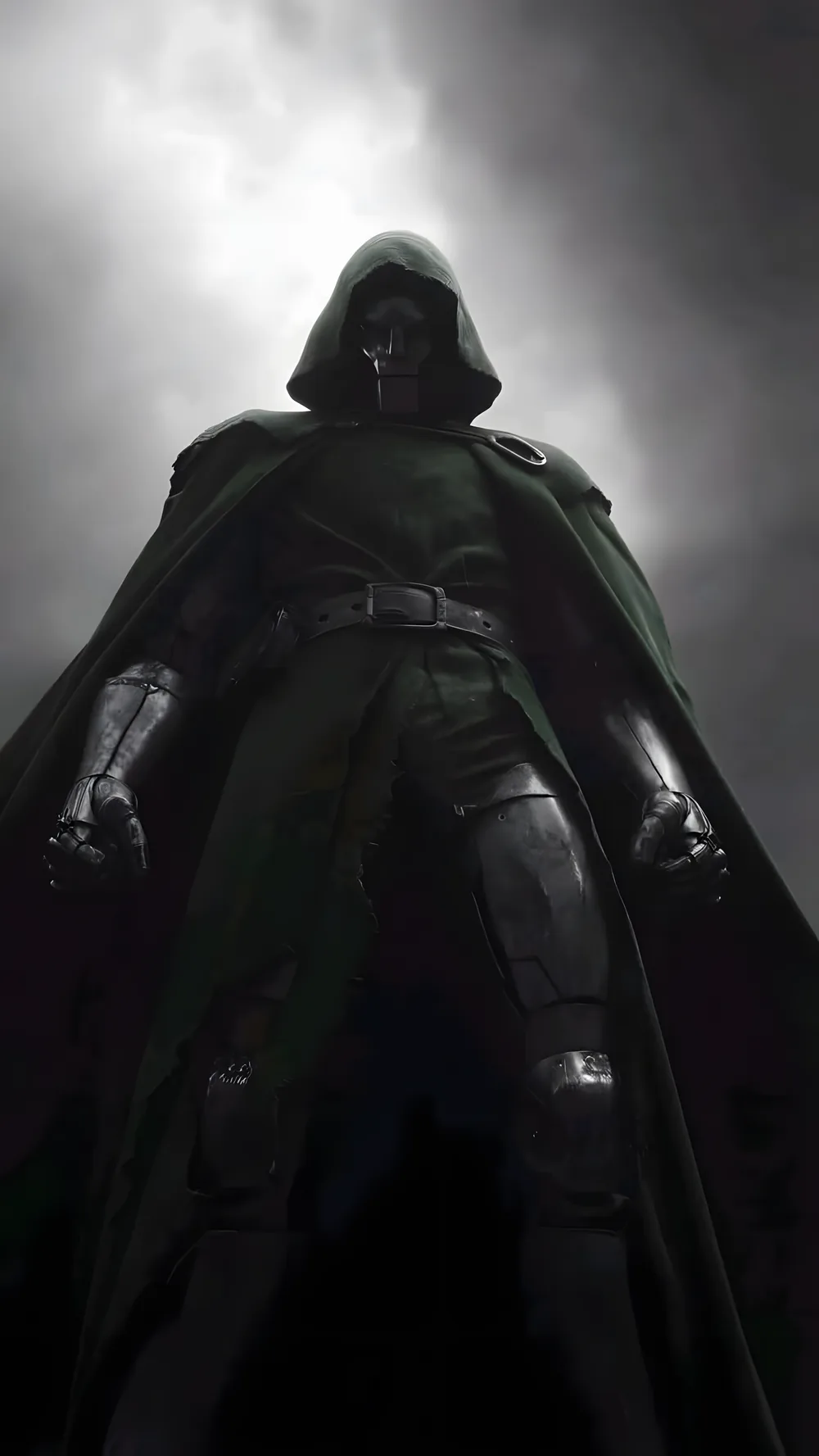Doom towering over the viewer against a grey sky